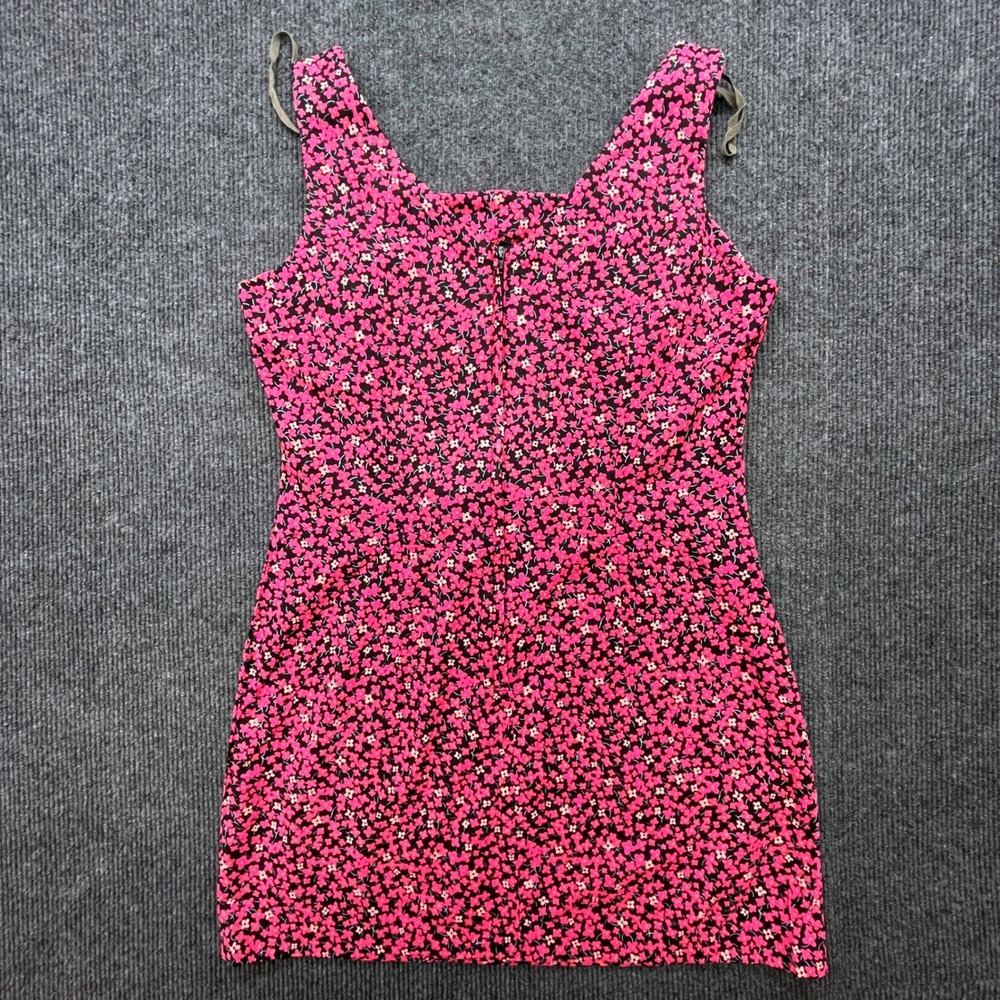 La Belle Vintage 90s Pink Floral Mini Dress Size 7 Cotton Boho Cottagecore USA - Picture 3 of 5
